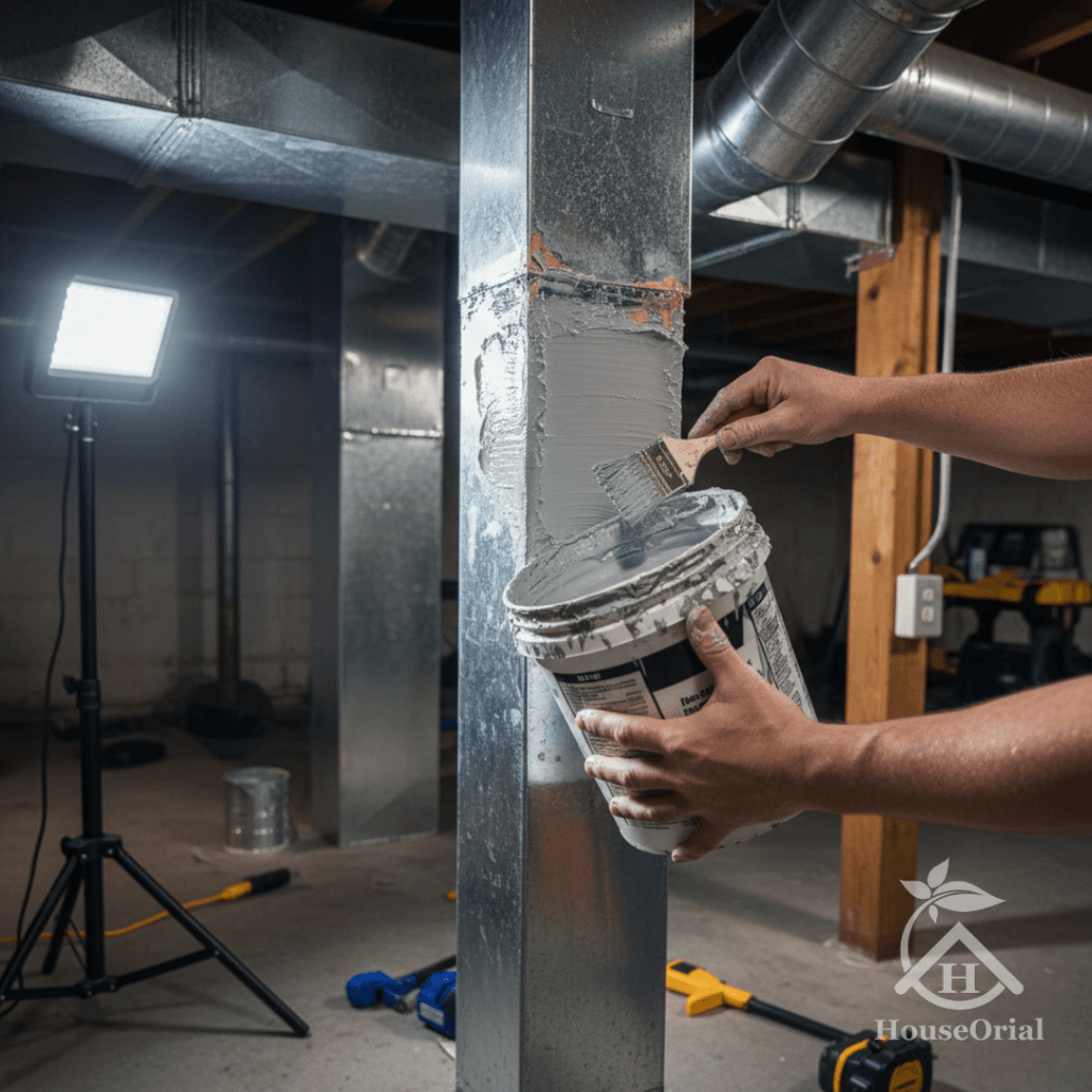 15 Home Tips for Winter That Saved My Heating Bill: Seal Leaks, Sleep Better 2025 11 Home Tips for Winter: How-to guide showing the application of mastic to seal duct joints and prevent heat loss.