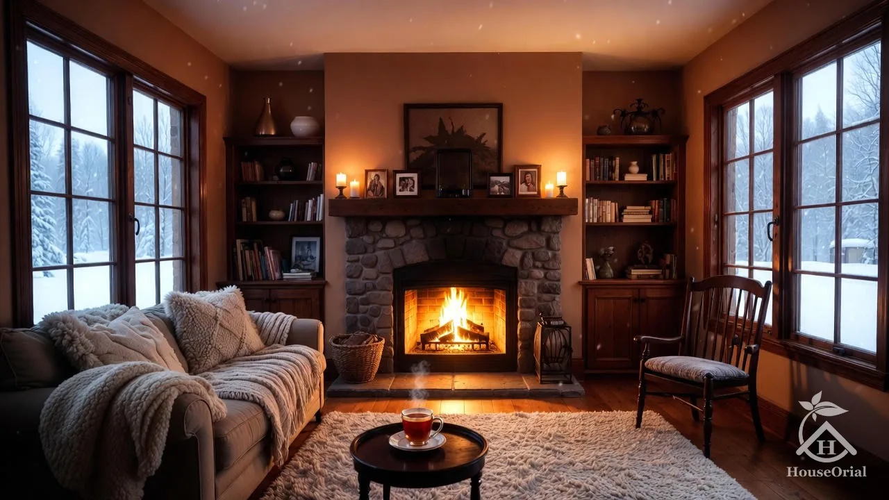 15 Home Tips for Winter That Saved My Heating Bill: Seal Leaks, Sleep Better 2025 48 Home Tips for Winter 2025: Cozy living room scene with fireplace, blanket, and smart thermostat set to 65 F.
