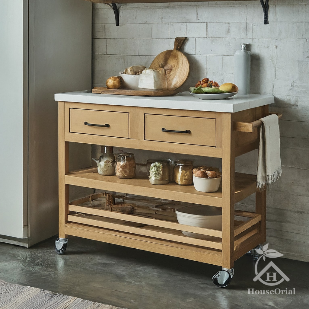 Rolling cart ideas to organize small kitchen counter essentials.
