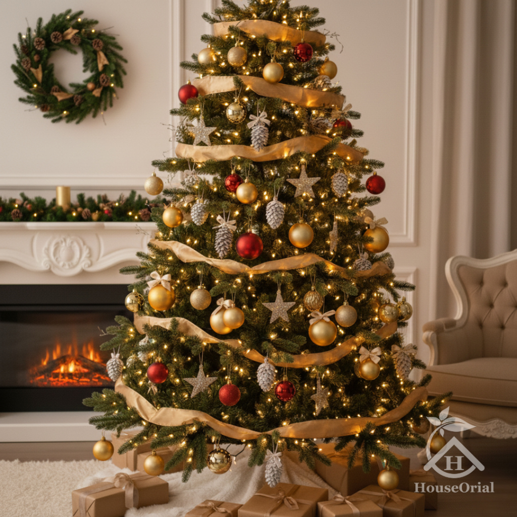Christmas tree look fuller with decorative clusters of matching ornaments in empty spots.