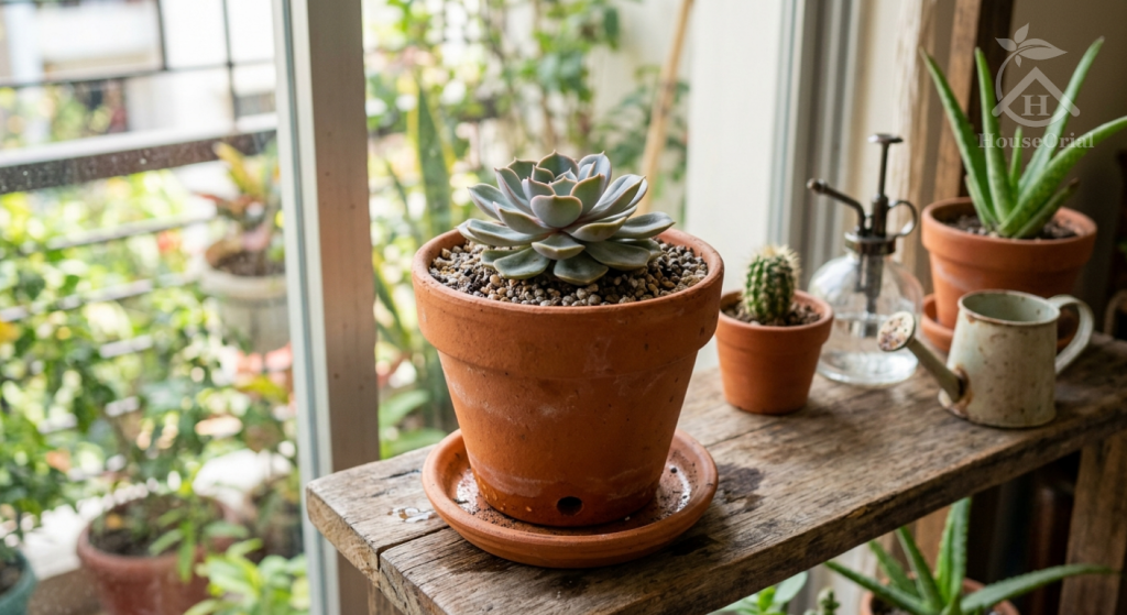 Terracotta pot with drainage hole ideal for indoor succulent care