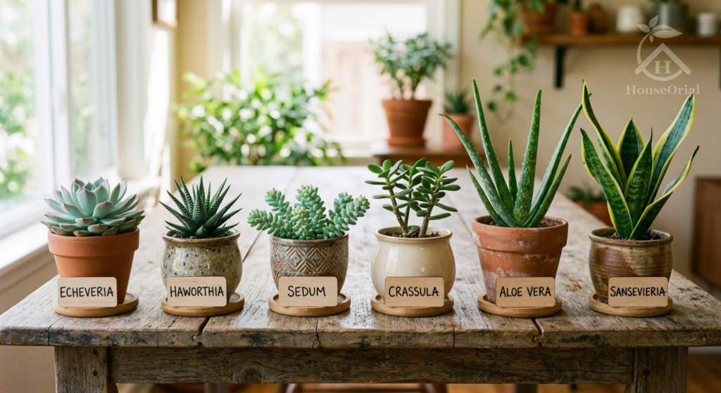 Different type of indoor succulents